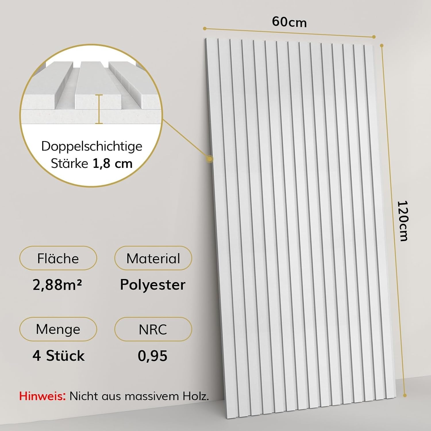 4er Set Akustikpaneele 120x60cm Weiß Streifen - 33% Rabatt