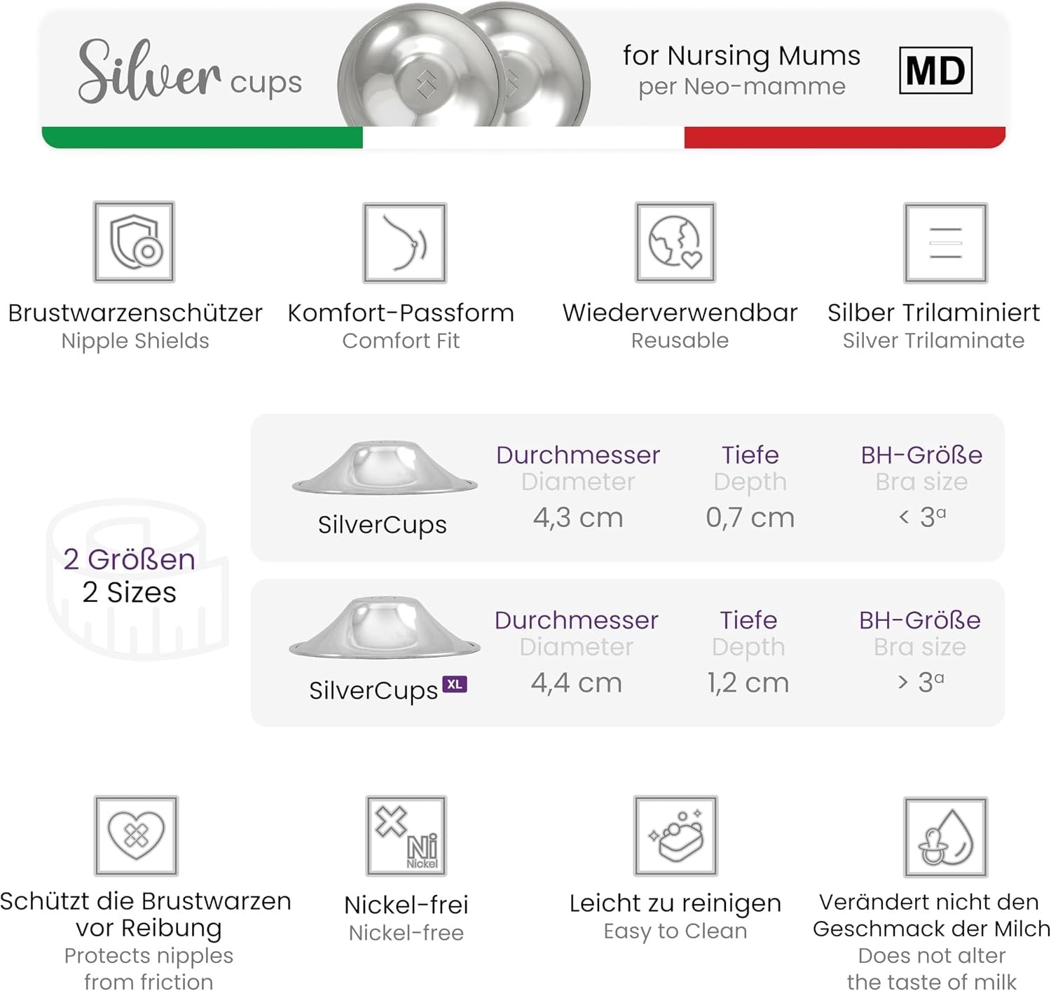 Silberne Brustwarzenschoner - 28% Rabatt - Zur Linderung bei Stillproblemen