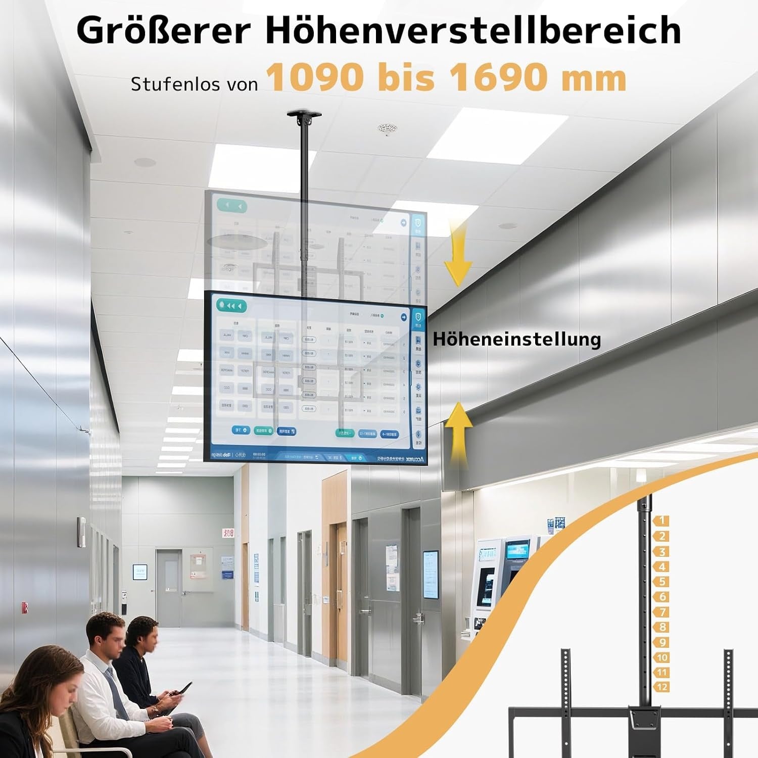 Profi TV-Deckenhalterung 50-100 Zoll, neigbar & höhenverstellbar - 34% Rabatt
