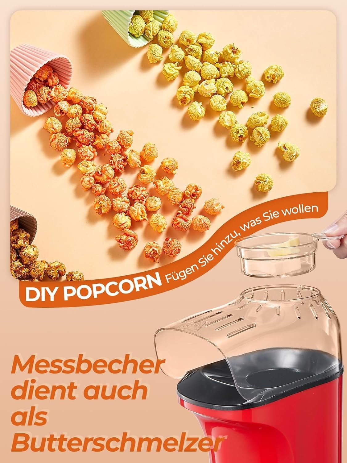 Heißluft-Popcornmaschine 1400W 4L Rot - 31% Rabatt