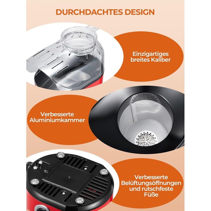 Heißluft-Popcornmaschine 1400W 4L Rot - 31% Rabatt