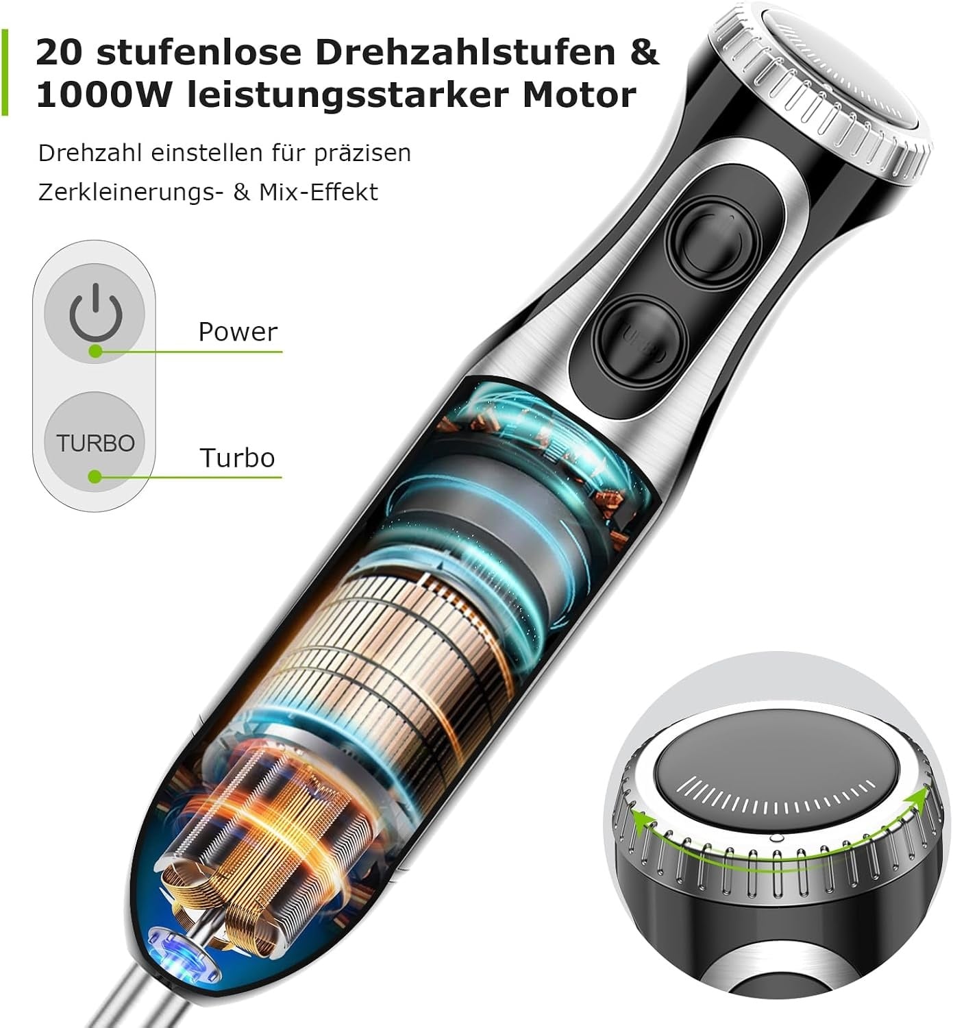 4-in-1 Stabmixer 1000W Set - 20 Geschwindigkeiten - Schwarz - 31% Rabatt
