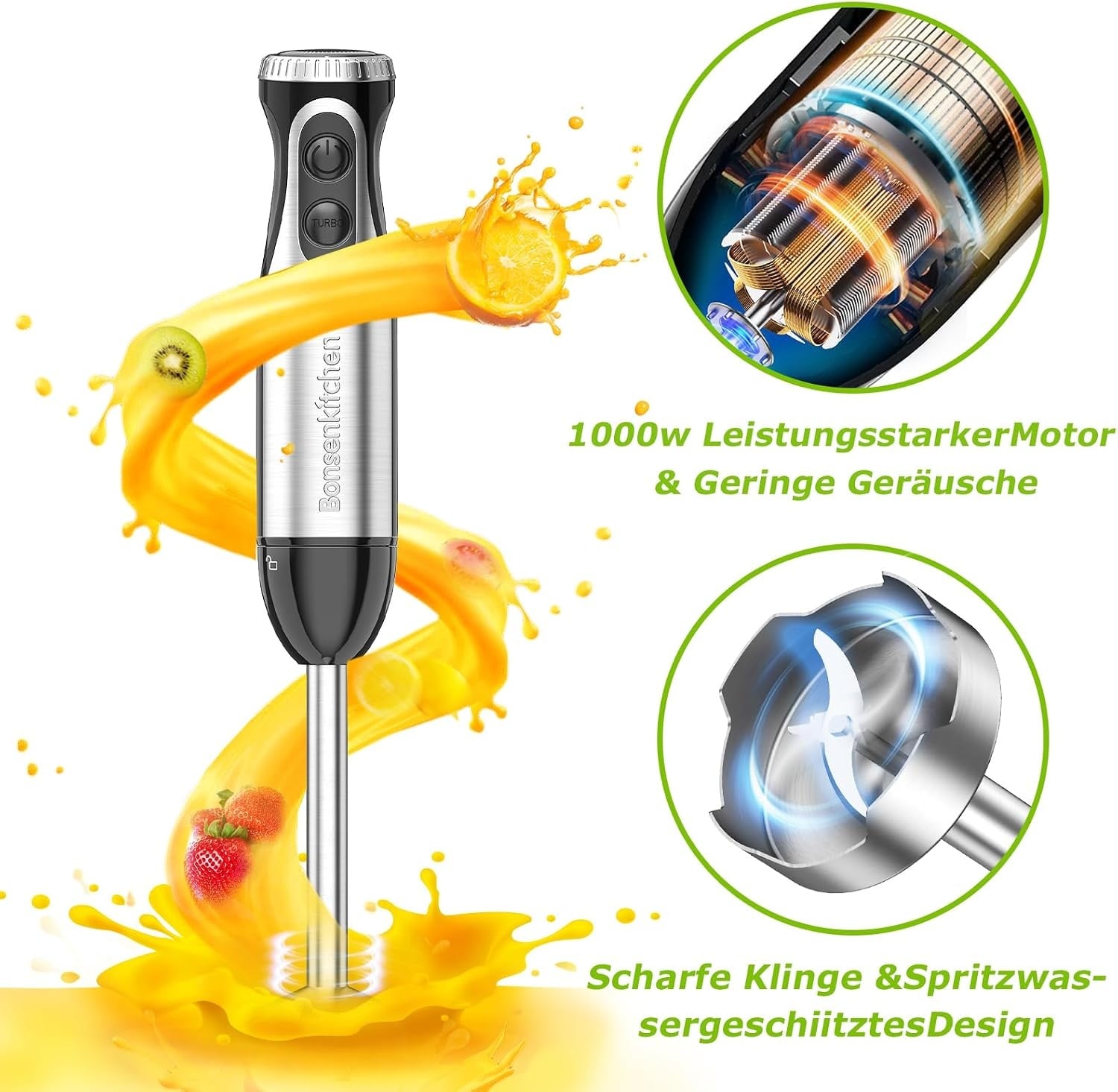 4-in-1 Stabmixer 1000W Set - 20 Geschwindigkeiten - Schwarz - 31% Rabatt