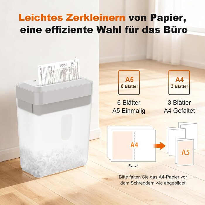 Kompakter Aktenvernichter für A5, P-4 Schnitt, 6L Behälter - 33% Rabatt