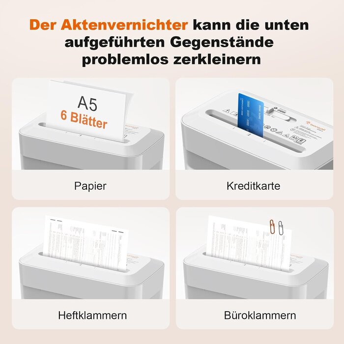Kompakter Aktenvernichter für A5, P-4 Schnitt, 6L Behälter - 33% Rabatt