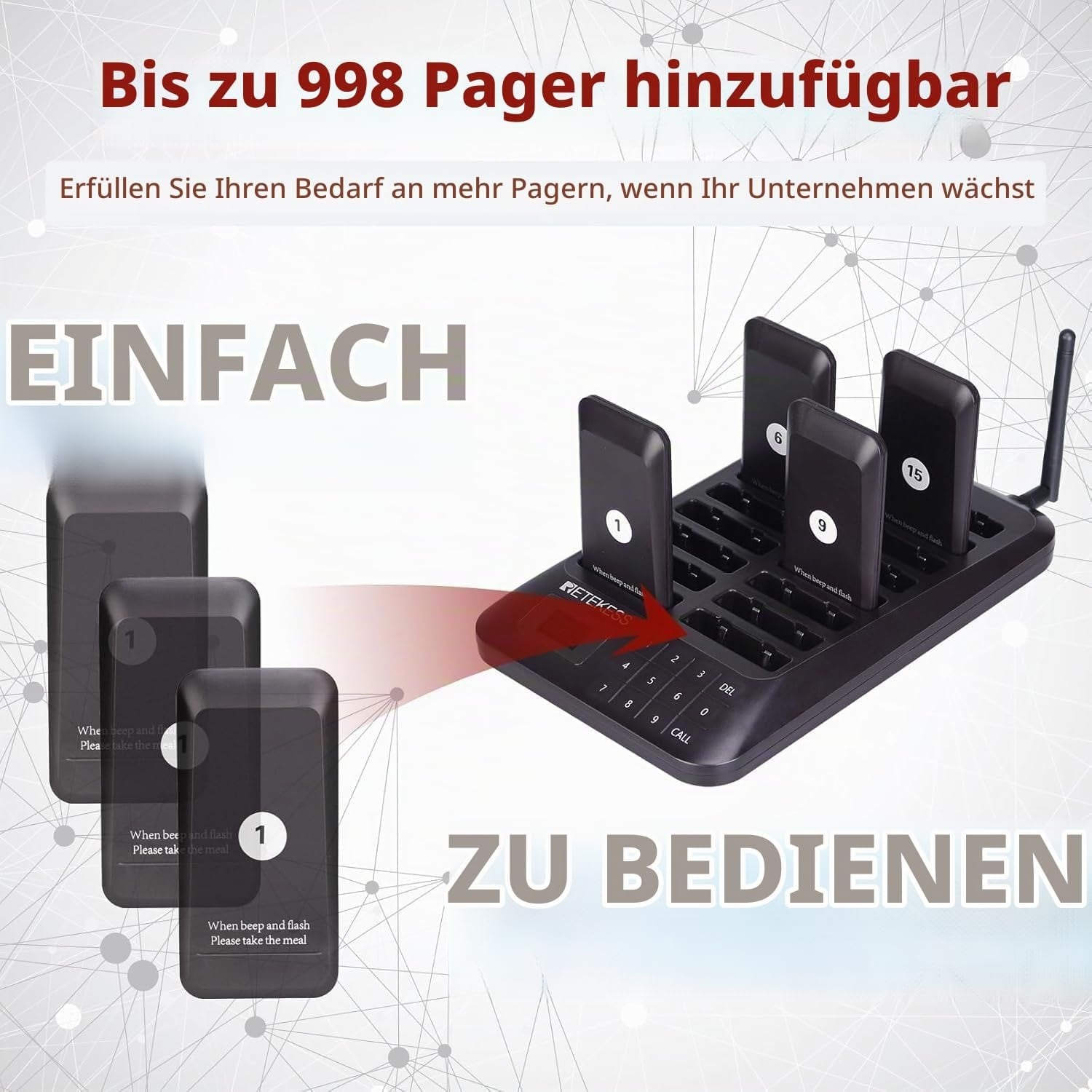 Drahtloses Pagersystem für Gastronomie, 32 Empfänger, 30% Rabatt