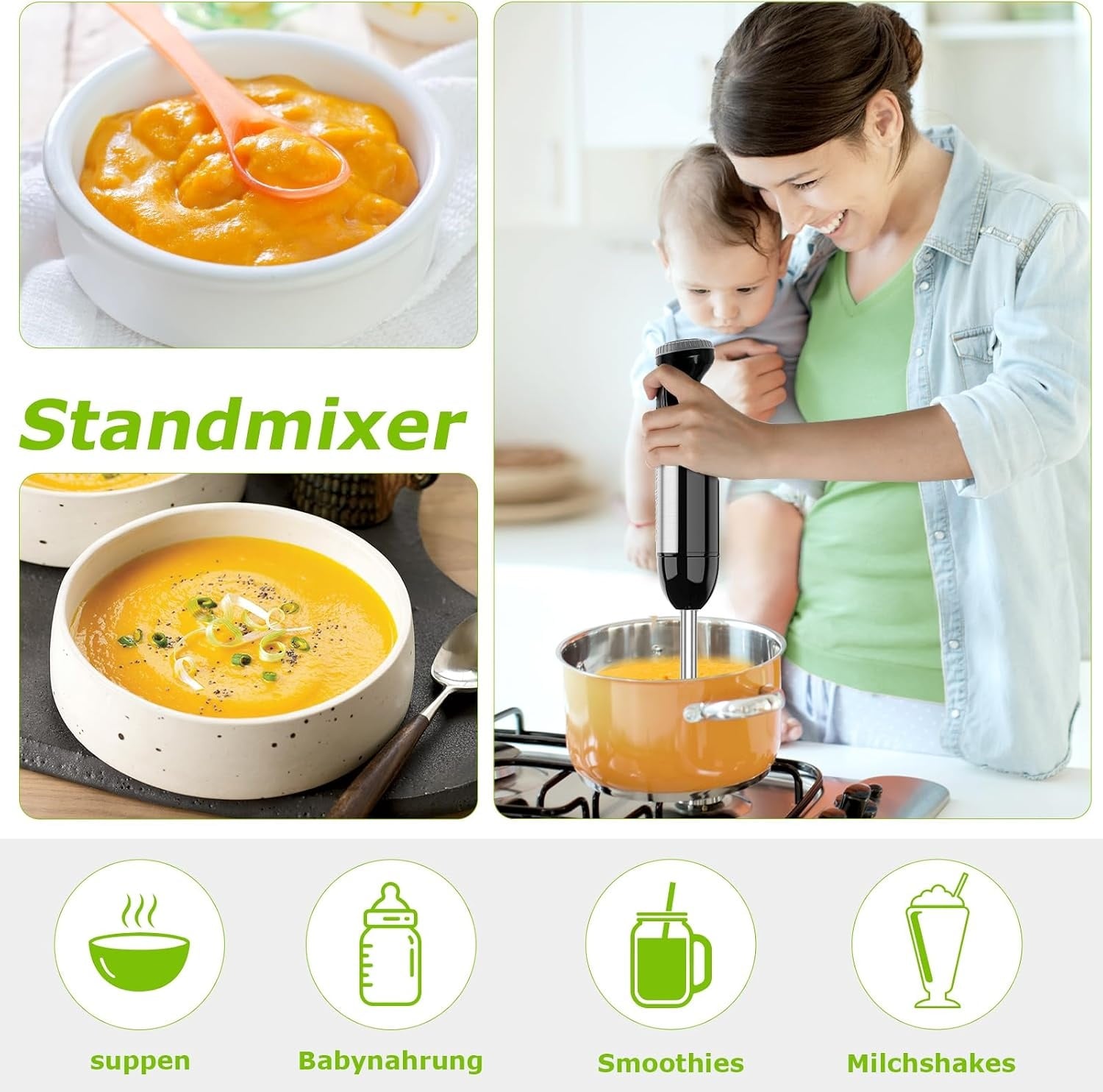 4-in-1 Stabmixer 1000W Edelstahl - Schwarz - 31% Rabatt