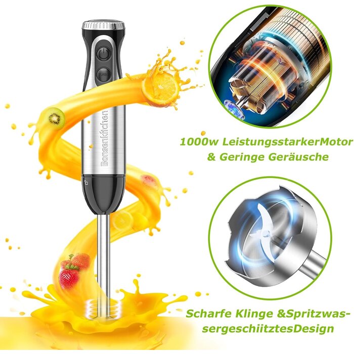 4-in-1 Stabmixer 1000W Edelstahl - Schwarz - 31% Rabatt