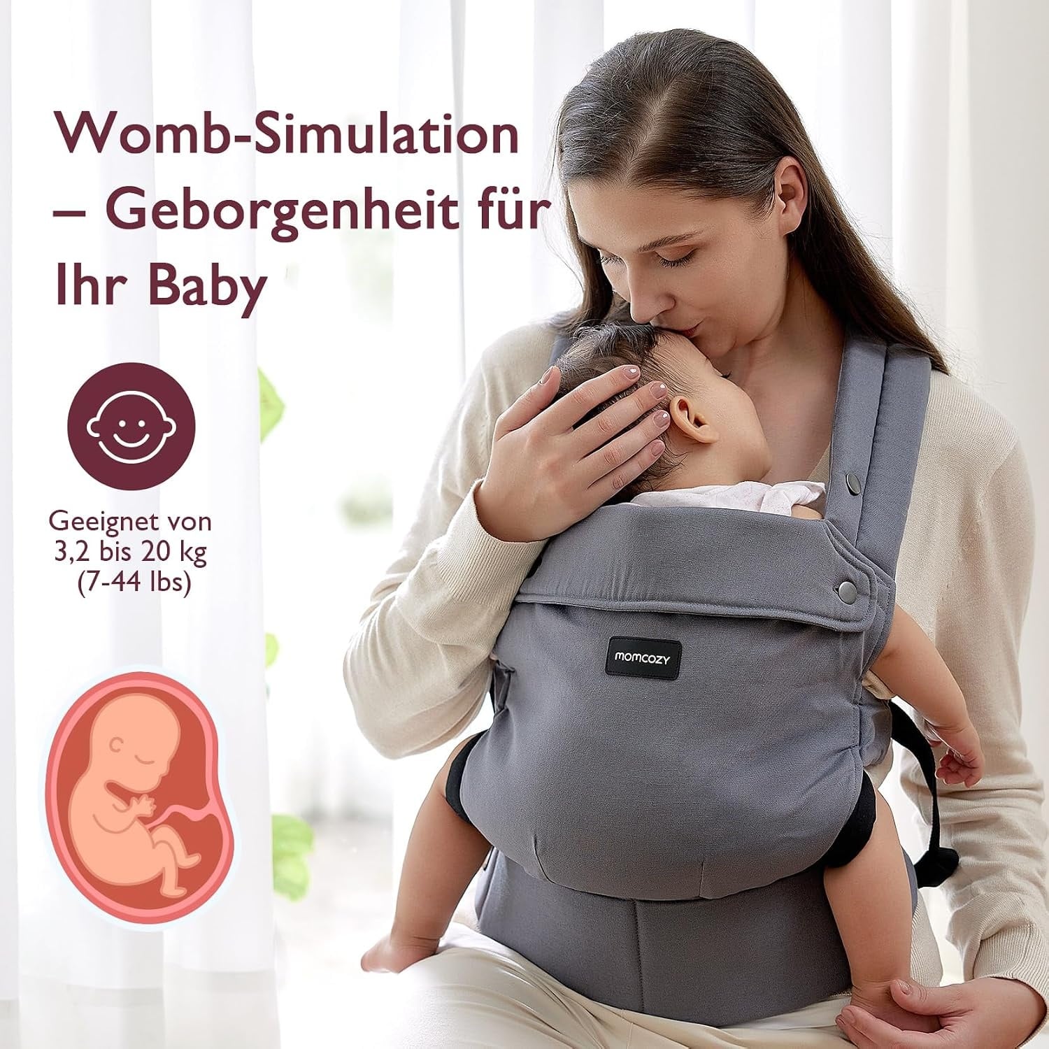 Ergonomische Babytrage, 3-20 kg - Grau - 33% Rabatt