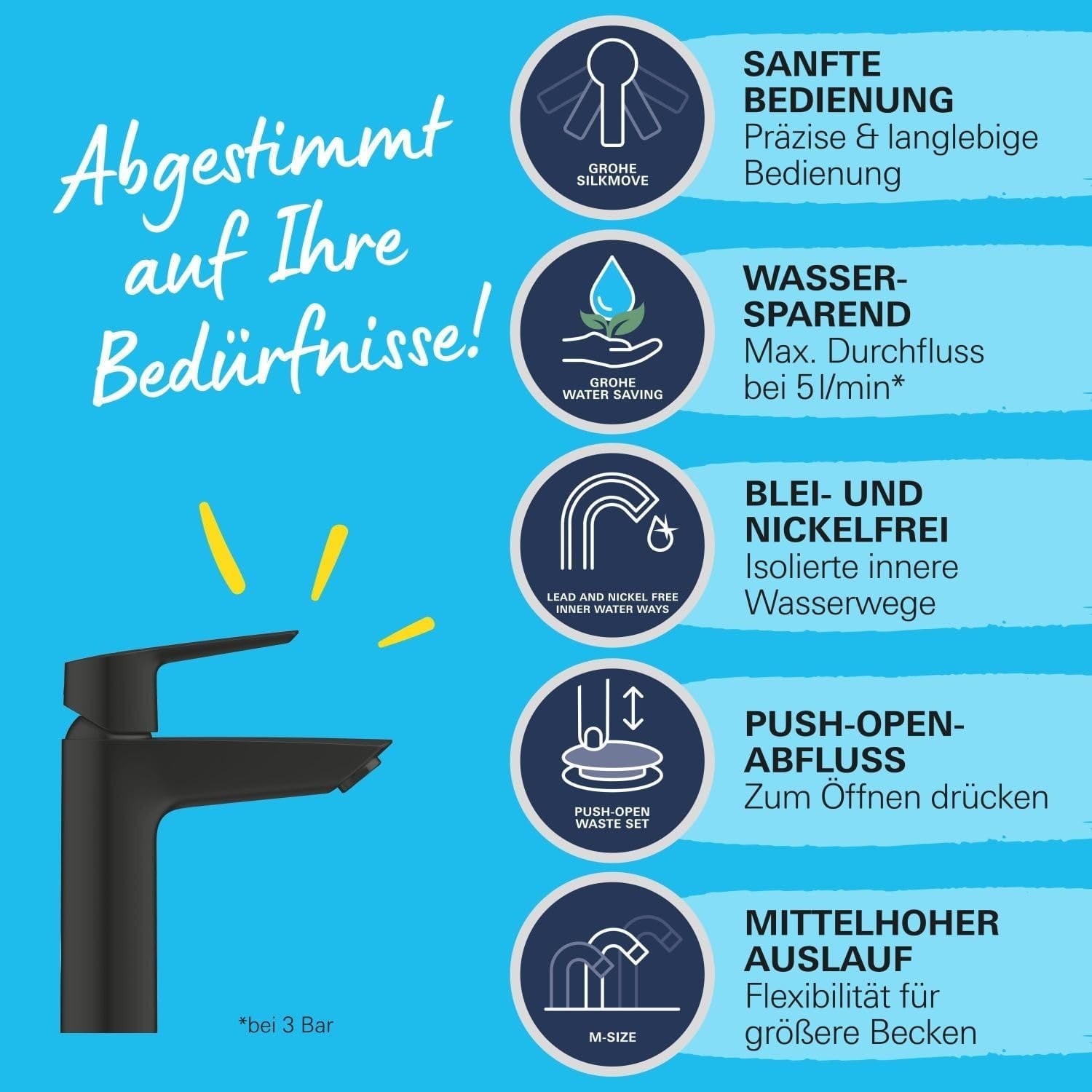 Waschtischarmatur 19 cm, mattschwarz - 34% Rabatt auf Retourenware