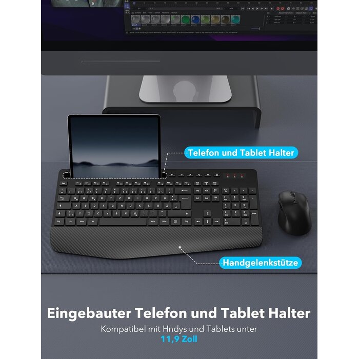 Ergonomisches Funk-Tastatur-Maus-Set, QWERTZ, Schwarz - 31% Rabatt