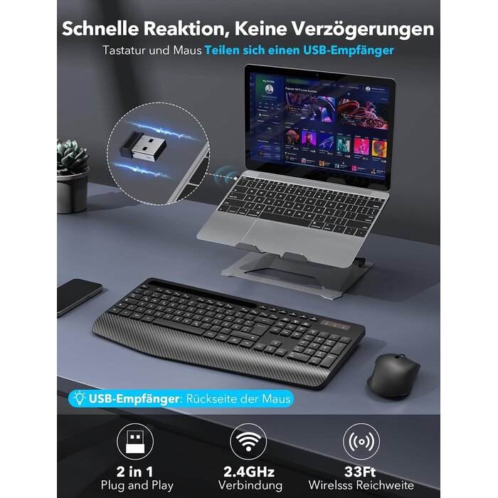 Kabelloses Tastatur-Maus-Set Ergonomisch QWERTZ - 31% Rabatt