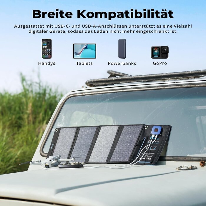 Faltbares 28W Solar-Ladegerät Blau - 34% Rabatt - Outdoor USB-Power