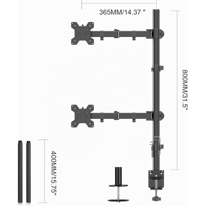 Doppel-Monitorhalterung 13-32 Zoll, 80 cm Höhe, 34% Rabatt - Schwarz