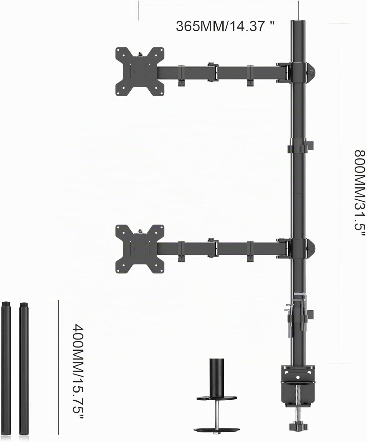 Doppel-Monitorhalterung 13-32 Zoll, 80 cm Höhe, 34% Rabatt - Schwarz