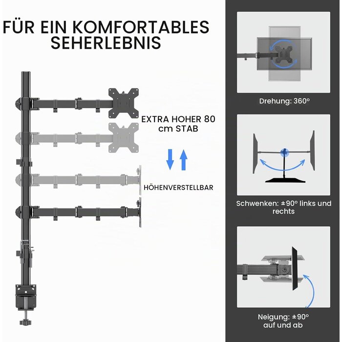 Doppel-Monitorhalterung 13-32 Zoll, 80 cm Höhe, 34% Rabatt - Schwarz