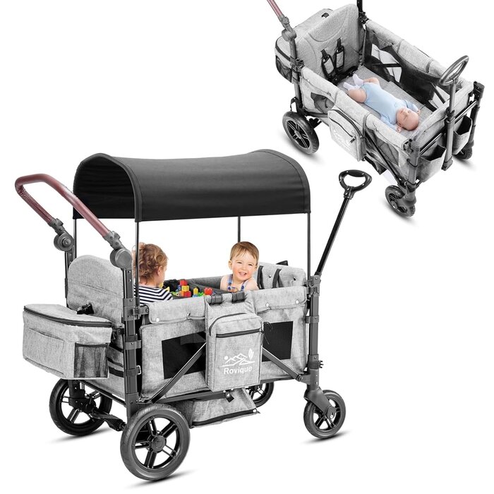 Faltbarer Bollerwagen für 2 Kinder - Schwarz - 35% Rabatt