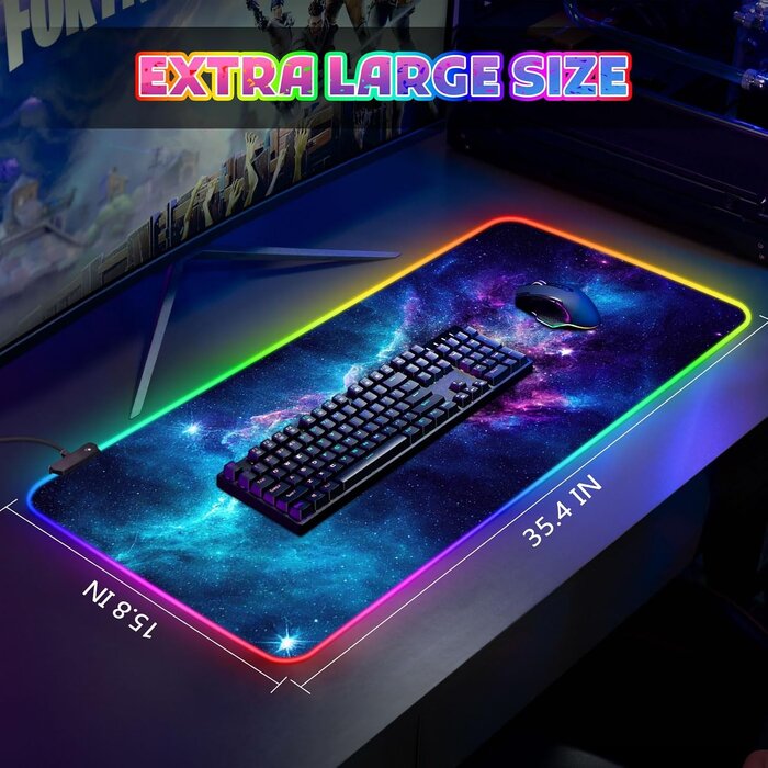 XXL RGB Gaming-Schreibtischunterlage Galaxy, 90x40 cm - 31% Rabatt