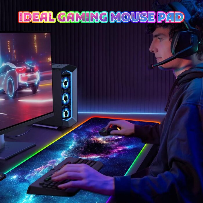 XXL RGB Gaming-Schreibtischunterlage Galaxy, 90x40 cm - 31% Rabatt