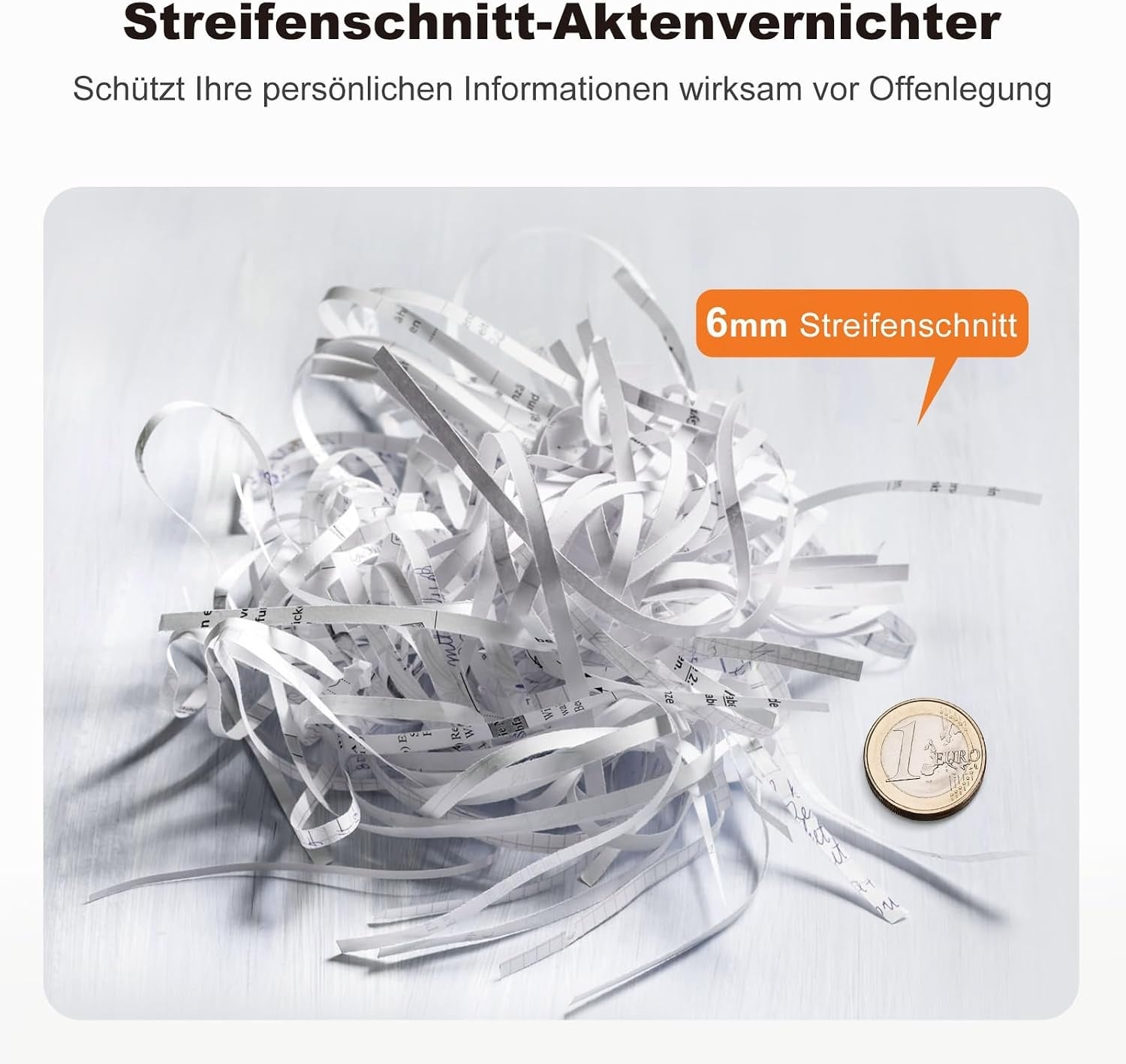 Kompakter Aktenvernichter Streifenschnitt, 6 Blatt, 9L - 32% Rabatt