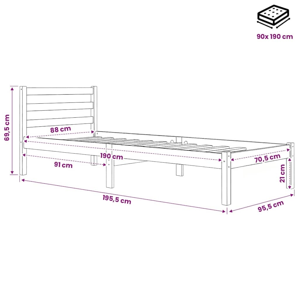 Vidaxl Massives Kiefernholz Bettgestell 90x190 cm - 34% Rabatt - Ausgepackt