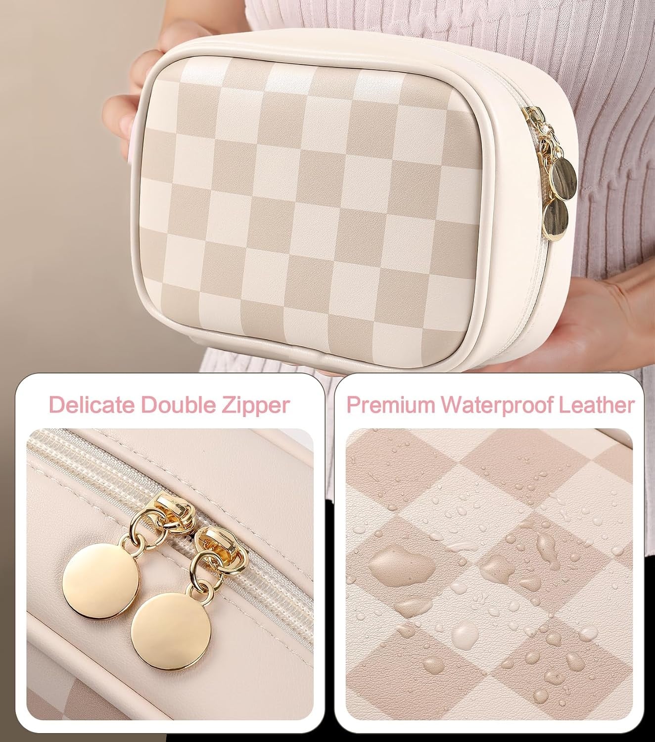 Stilvolle Kosmetiktasche Karo Rosa - 27% Rabatt