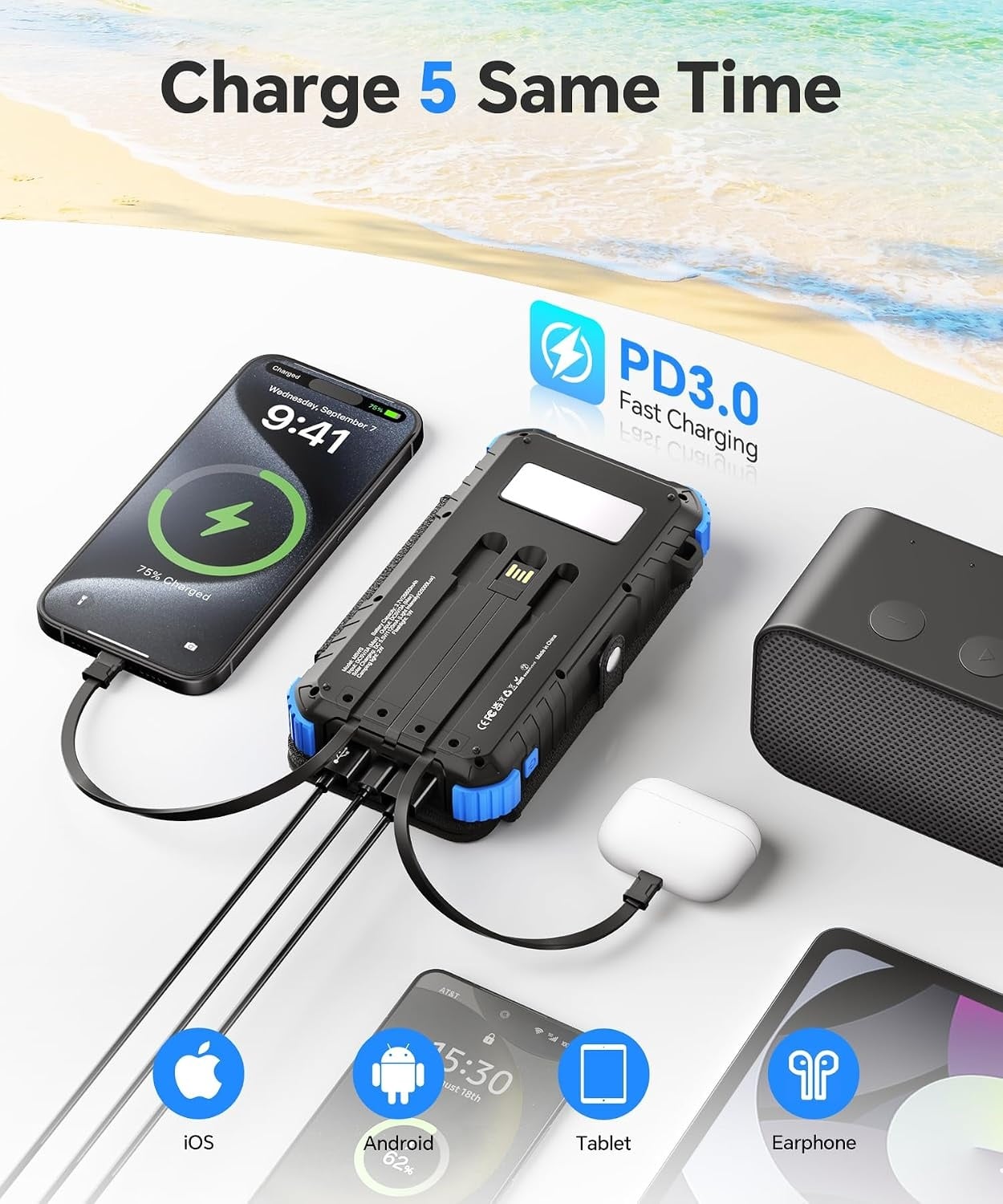 Solar-Powerbank 26800mAh mit 4 Solarpaneelen - 28% Rabatt