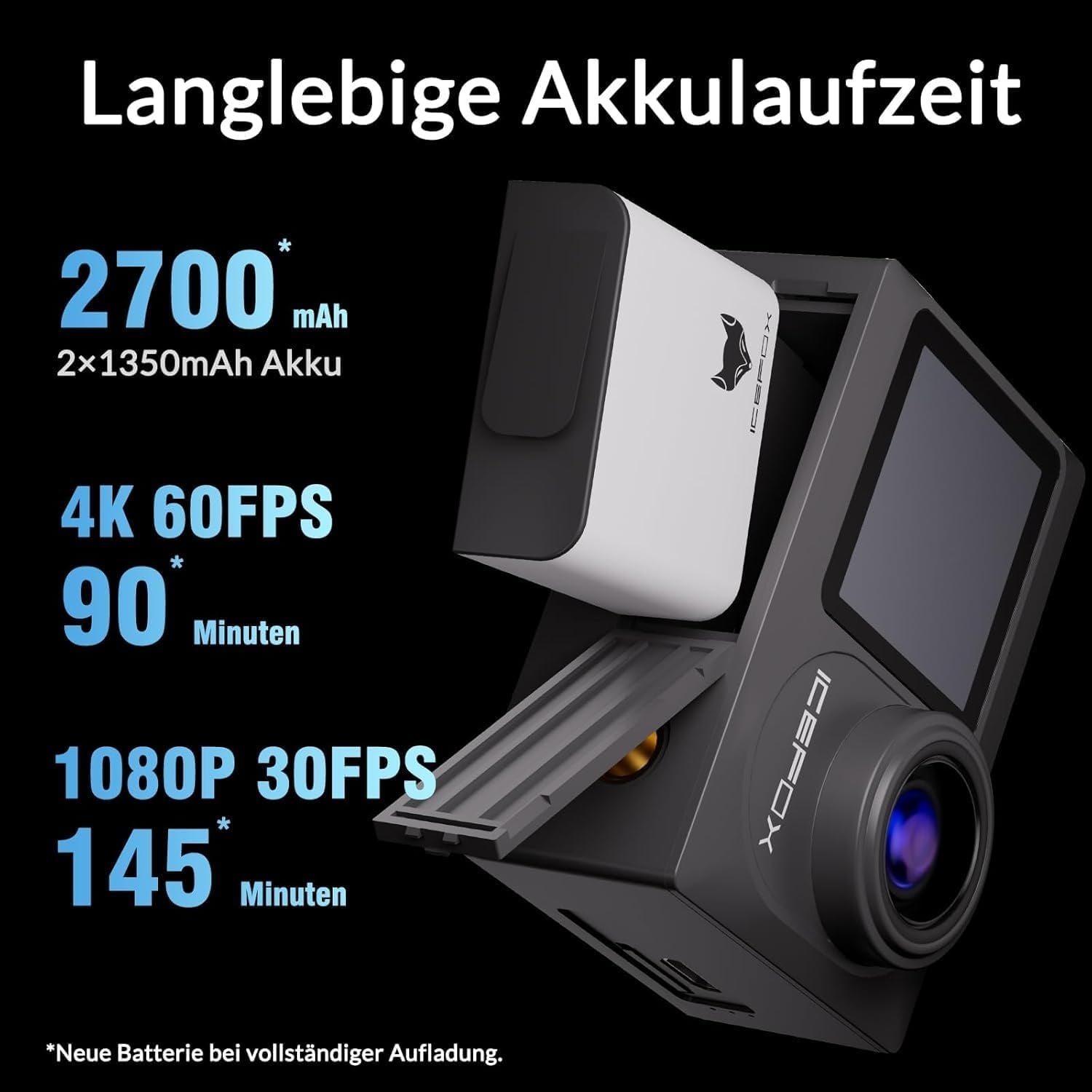 4K Action-Kamera 60fps Wasserdicht Jet Black - 28% Rabatt