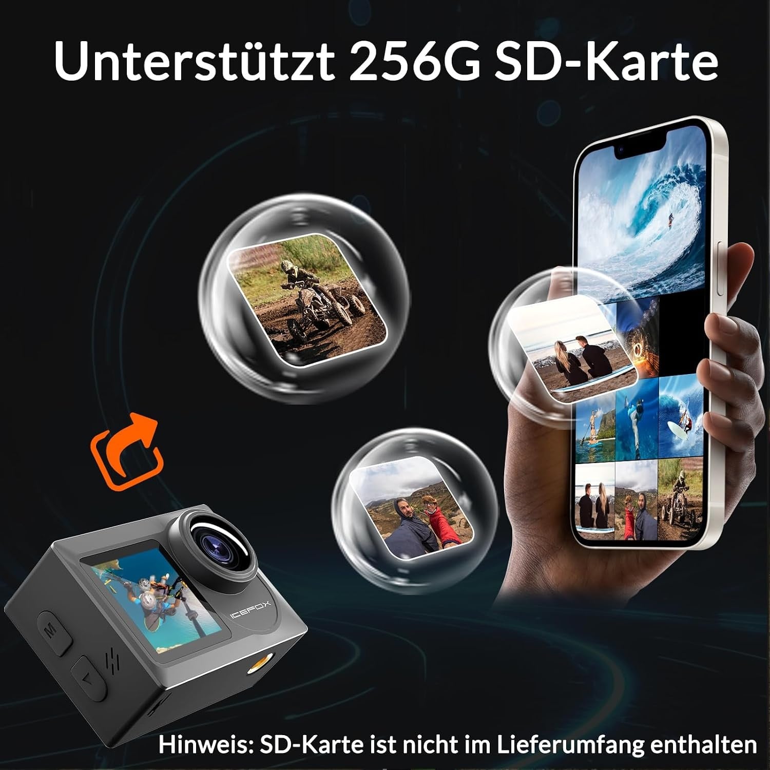 4K Action-Kamera 60fps Wasserdicht Jet Black - 28% Rabatt