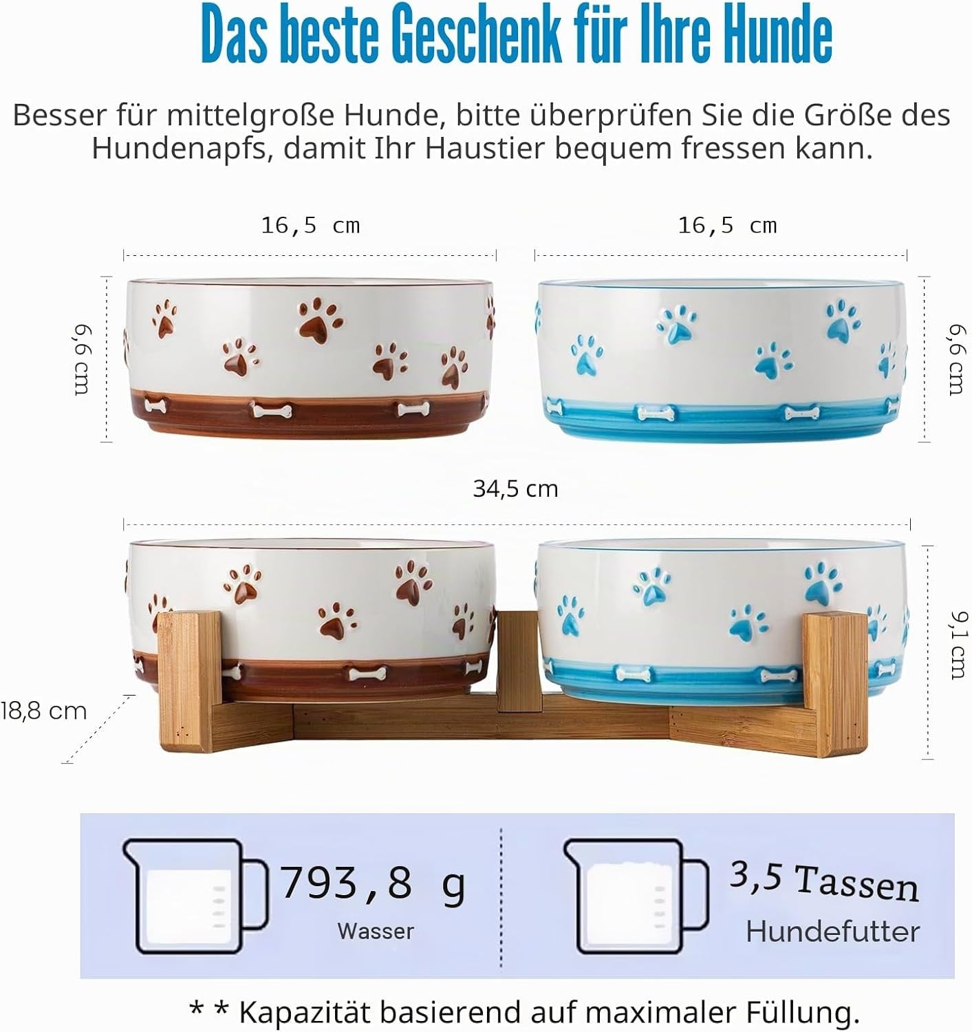 Hundenapf Set mit Holzständer - 2-teilig für Hunde - 26% Rabatt