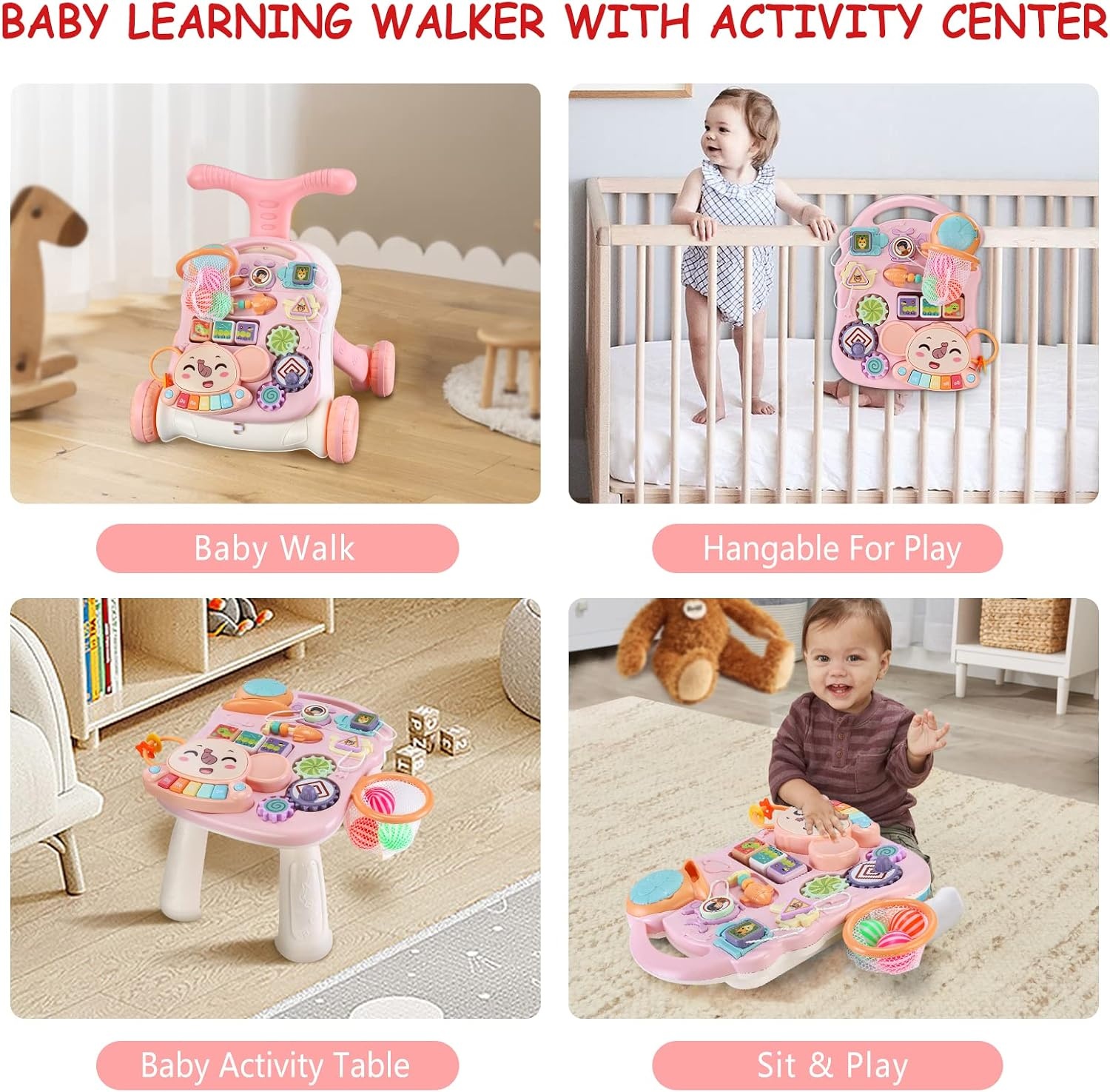 2-in-1 Baby-Lauflernwagen & Spieltisch in Rosa - 33% Rabatt