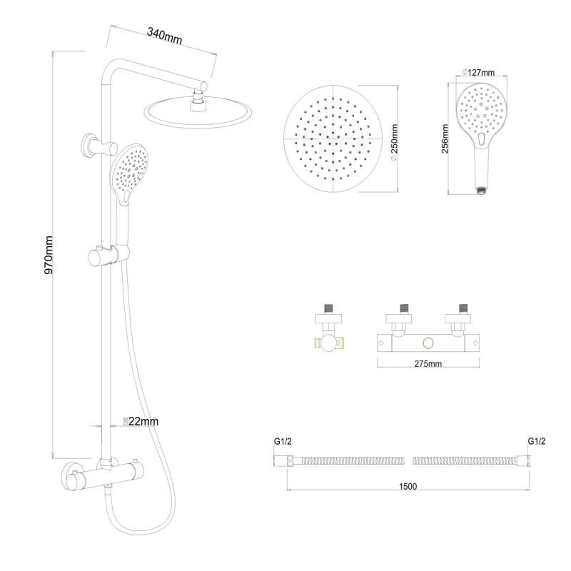 Thermostat-Duschsystem Mattschwarz 25 cm Regendusche - 34% Rabatt