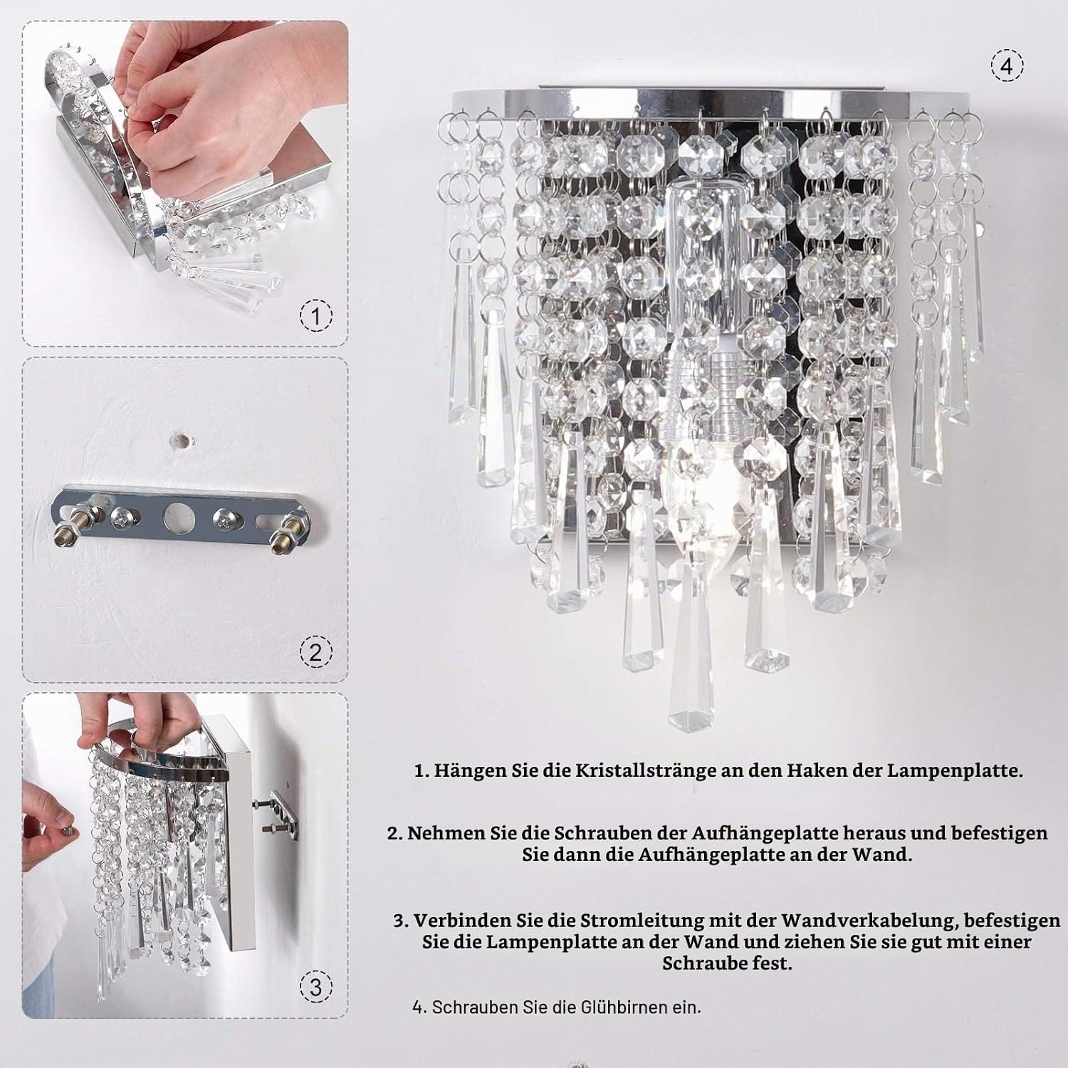 Wandlampe K9-Kristall & Edelstahl Chrom 18x22cm - 31% Rabatt