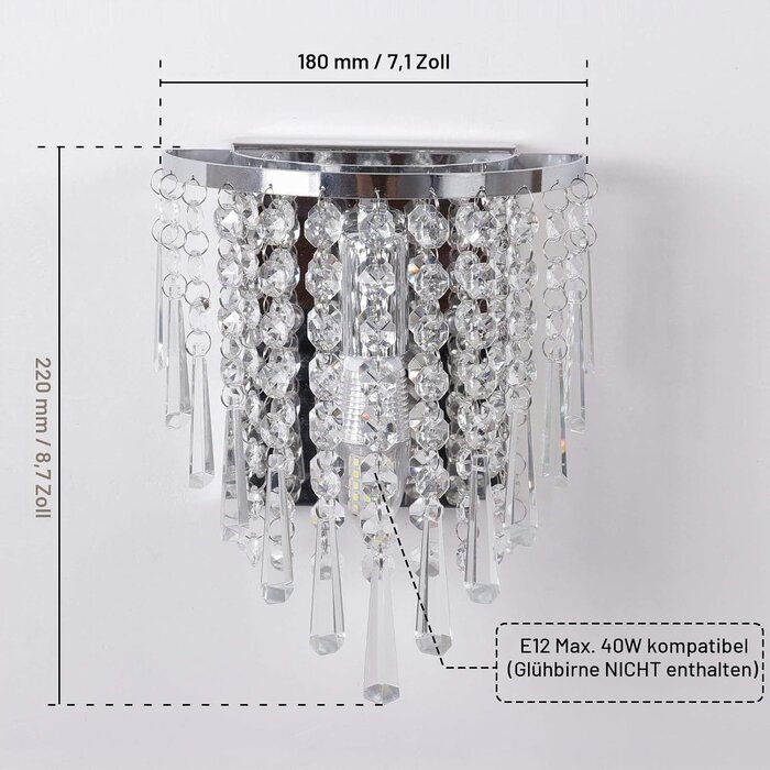 Wandlampe K9-Kristall & Edelstahl Chrom 18x22cm - 31% Rabatt
