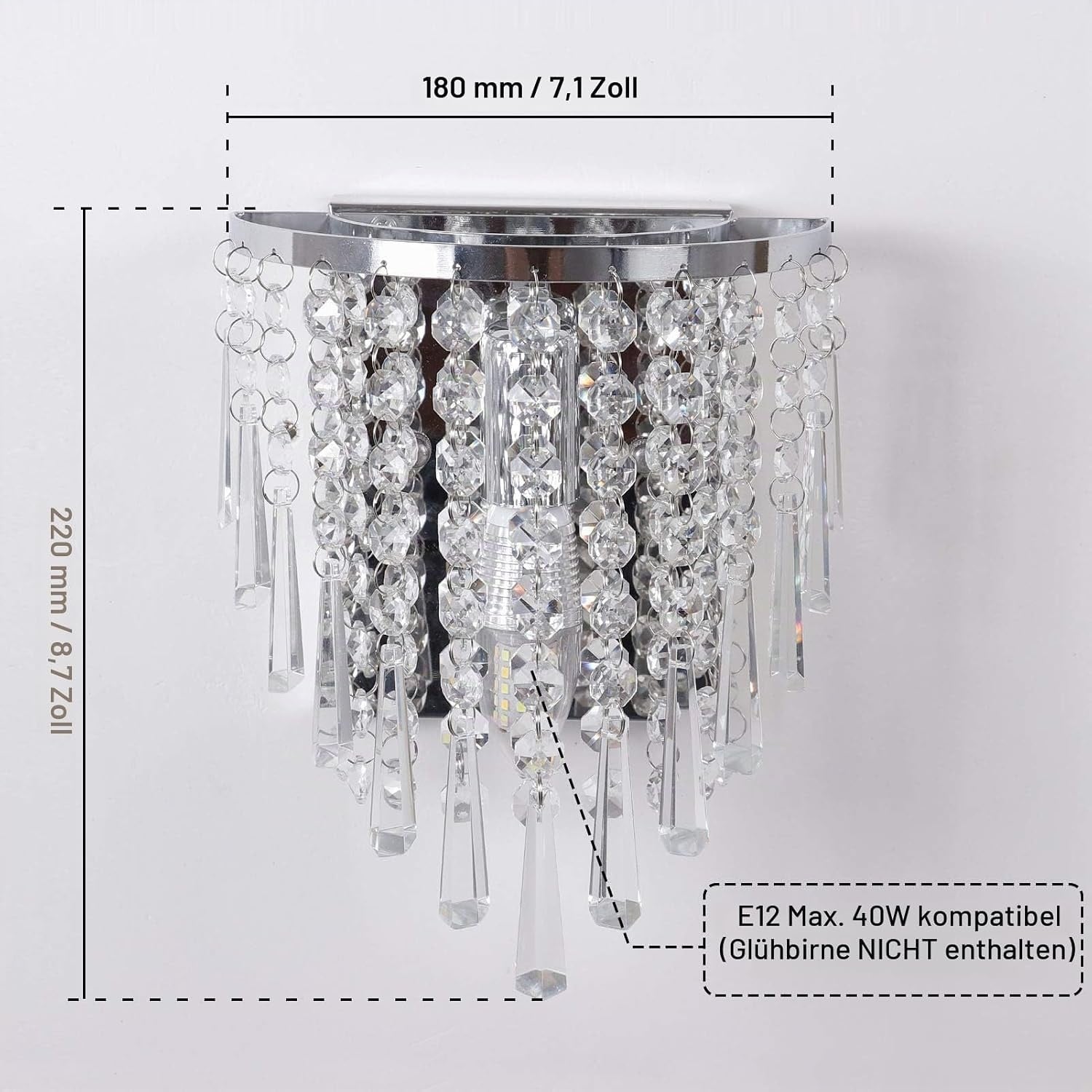 Wandlampe K9-Kristall & Edelstahl Chrom 18x22cm - 31% Rabatt