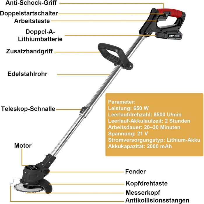 Akku-Rasentrimmer 24V, 2 Akkus, Teleskopstiel - 34% Rabatt