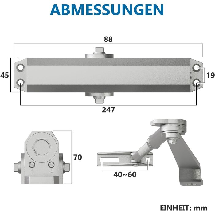 Hydraulischer Türschließer für schwere Türen, EN1-EN6, 150 kg, 34% Rabatt