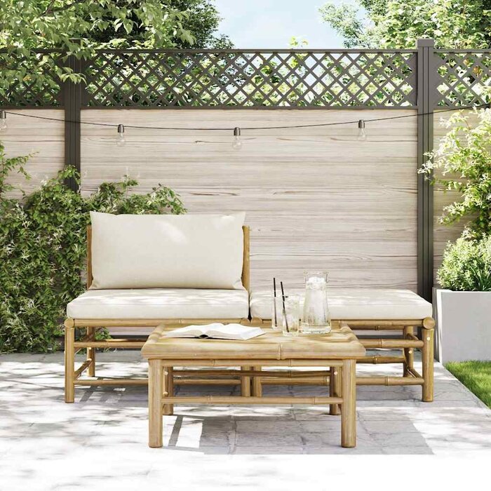 3-tlg. Lounge-Set aus Bambus - Cremeweiß - 35% Rabatt