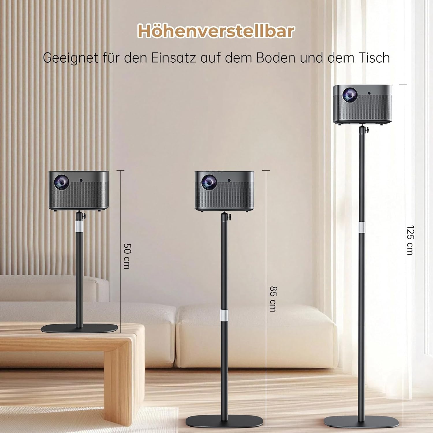 Projektorstativ aus Karbonstahl, 360° drehbar, 50-125 cm - 34% Rabatt