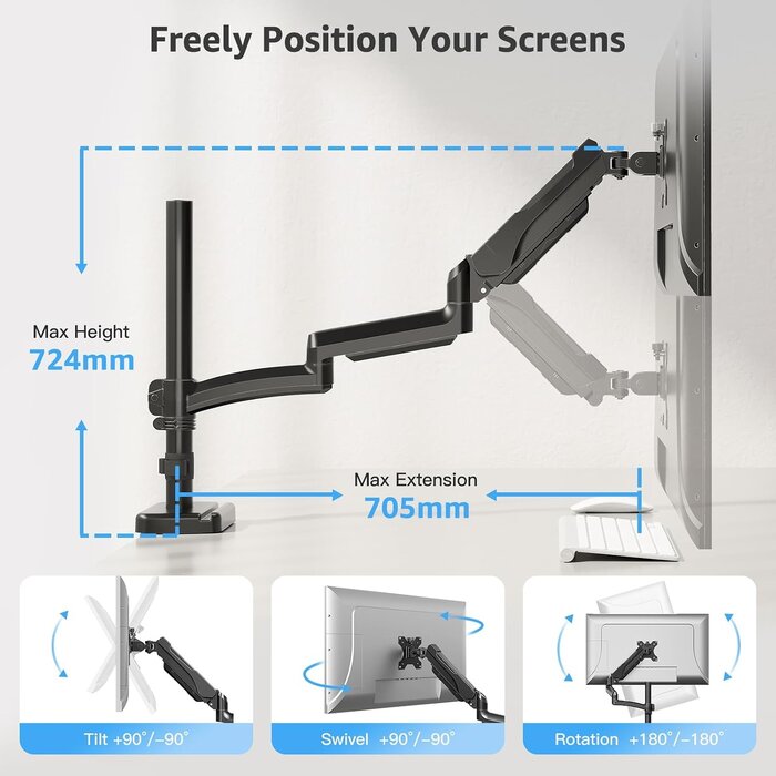 Ergonomischer Monitorarm, höhenverstellbar - 35% Rabatt