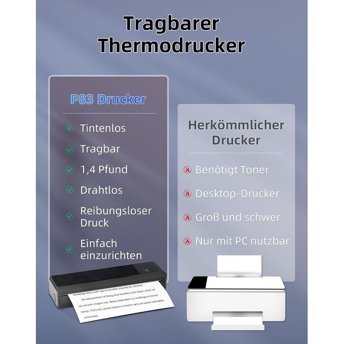 Mobiler A4 Thermodrucker P83 - 34% Rabatt auf diesen tragbaren Drucker