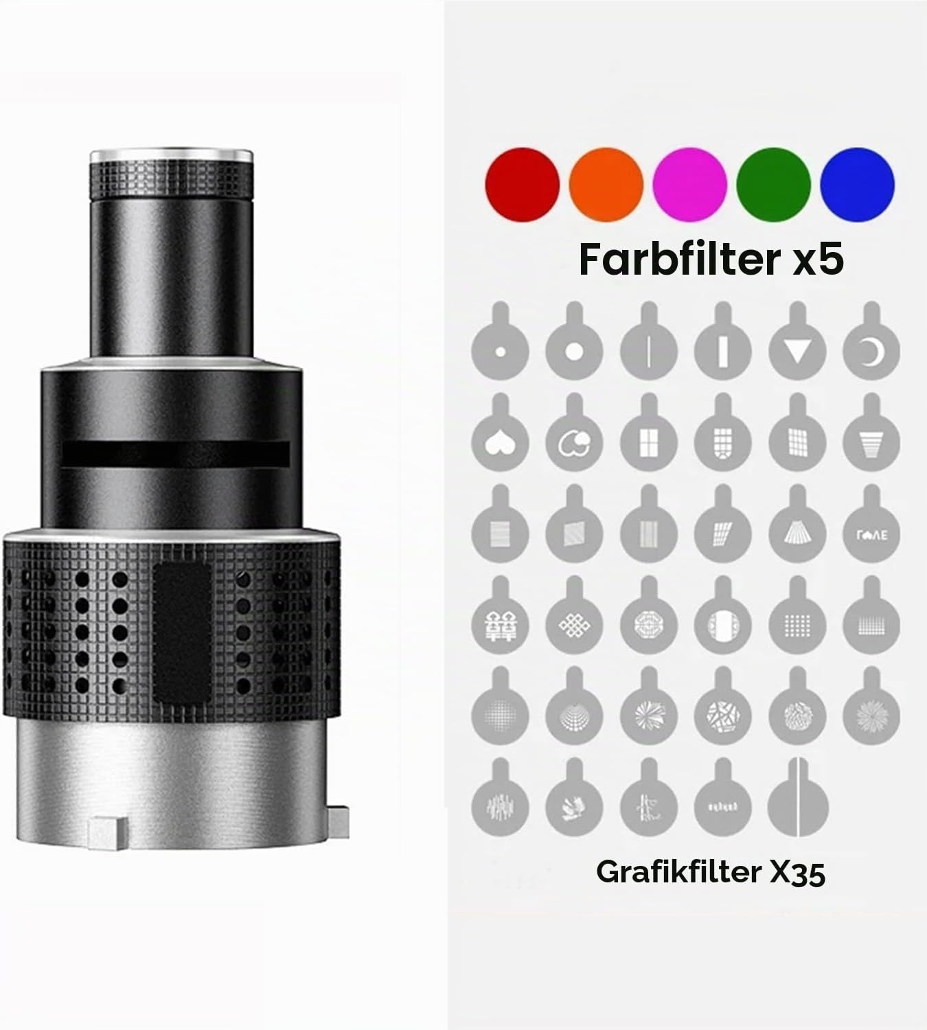 Optischer Snoot Projektor mit 35 Gobos & 5 Farbfiltern - 34% Rabatt
