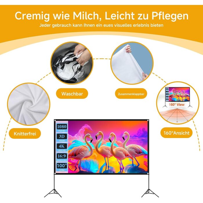 100 Zoll Beamer-Leinwand mit Stativ - 16:9 - 34% Rabatt - Portabel