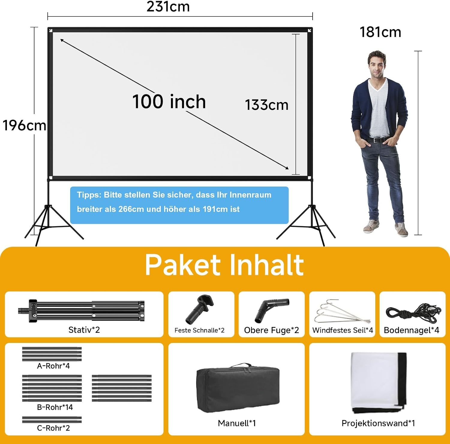 100 Zoll Beamer-Leinwand mit Stativ - 16:9 - 34% Rabatt - Portabel