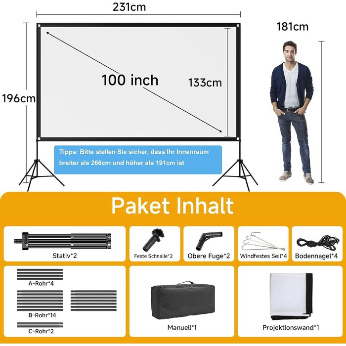 100 Zoll Beamer-Leinwand mit Stativ - 16:9 - 34% Rabatt - Portabel