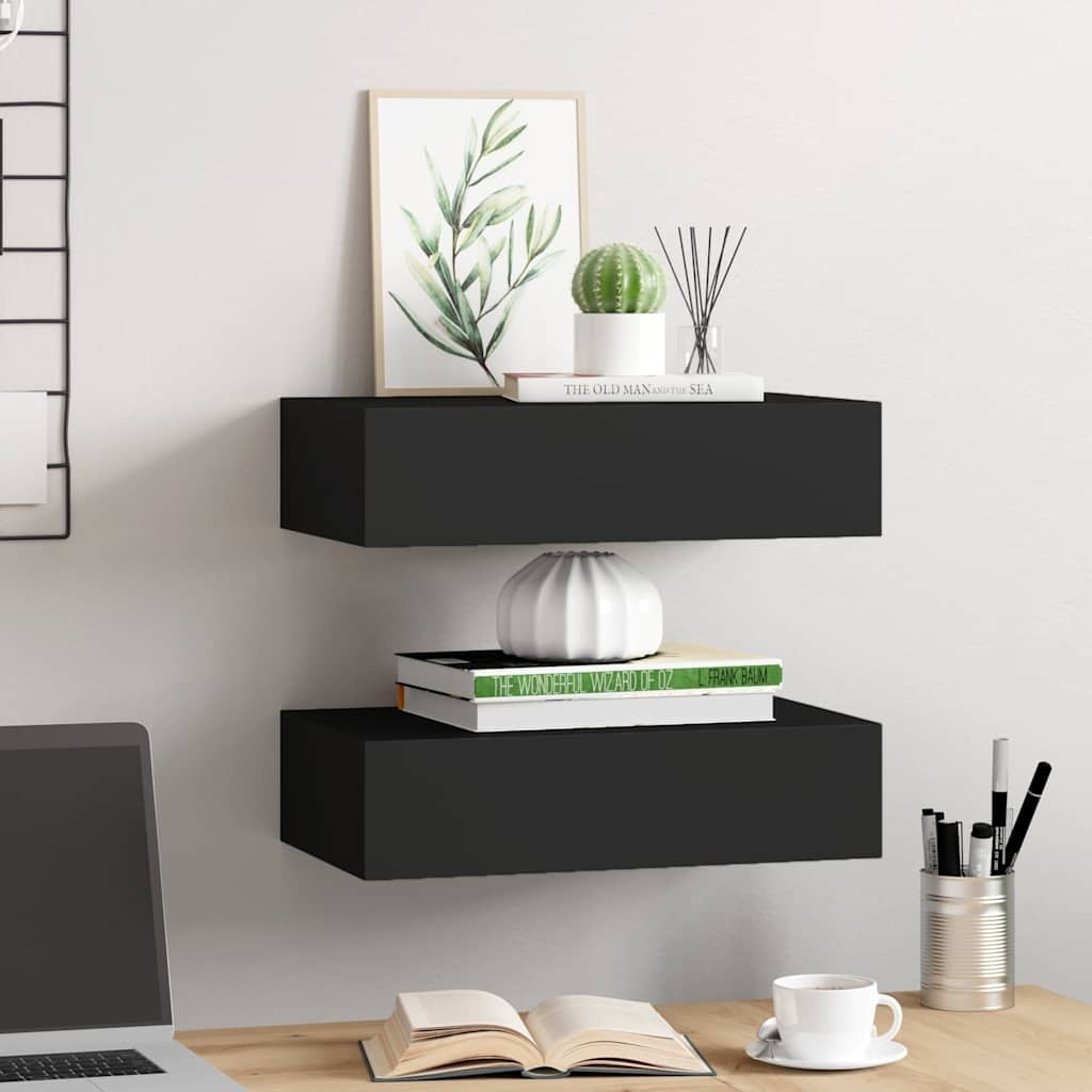 Wandregal mit Schublade 2er-Set 40cm Schwarz - 34% Rabatt