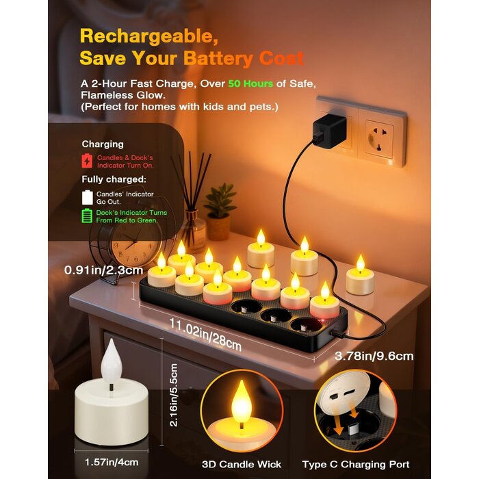 12er-Set LED-Teelichter, Elfenbeinweiß, inkl. Ladestation - 33% Rabatt