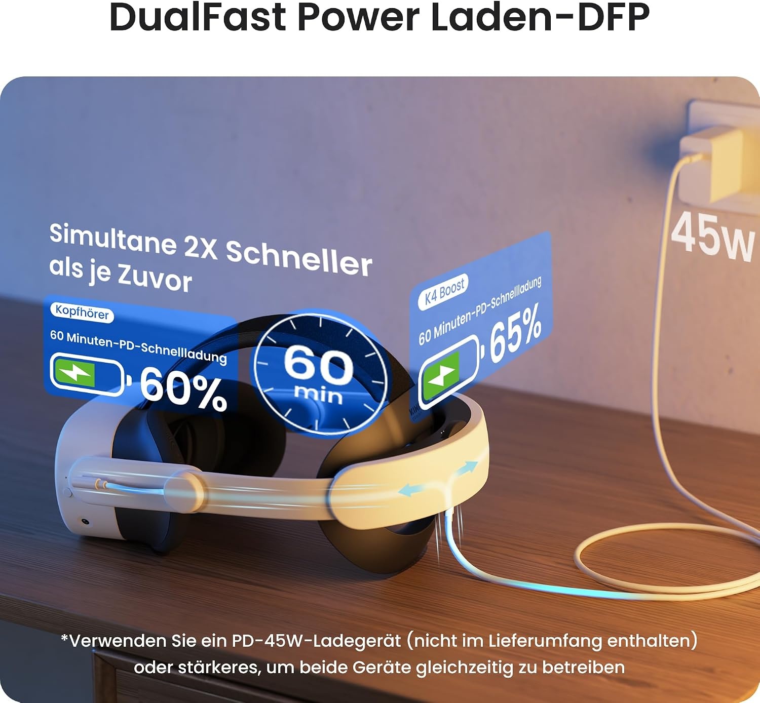 Akkubetriebenes Kopfband für Meta Quest 3 & 3S, 45W Schnellladefunktion - 34% Rabatt