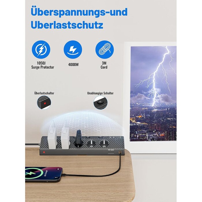 Tisch-Steckdosenleiste 5-fach USB-C PD 30W, 3m Kabel - 32% Rabatt