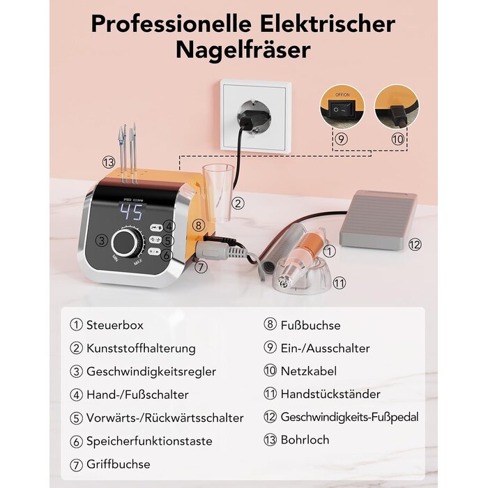 Profi Nagelfräser 45.000 U/min - Orange - 33% Rabatt